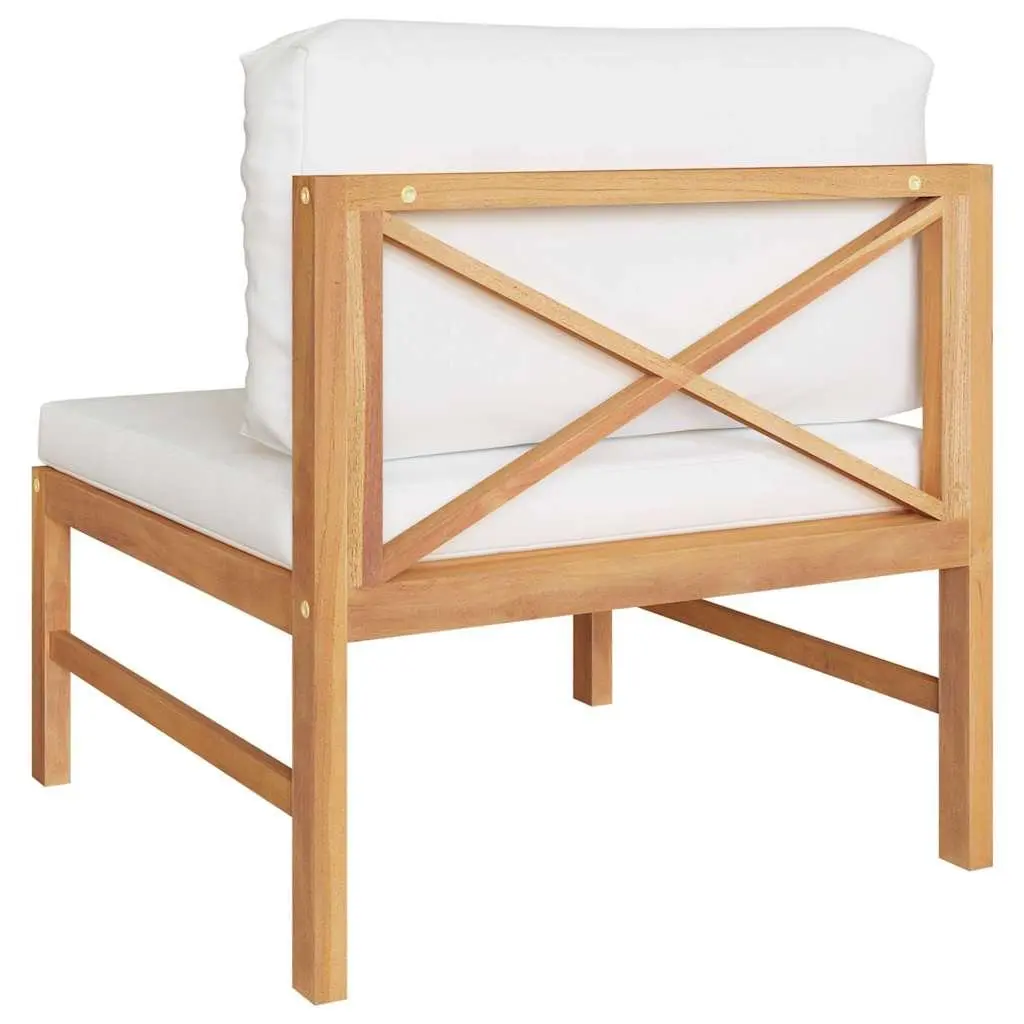 Outdoor Middle Sofa Section Teak Wood Cream Cushions