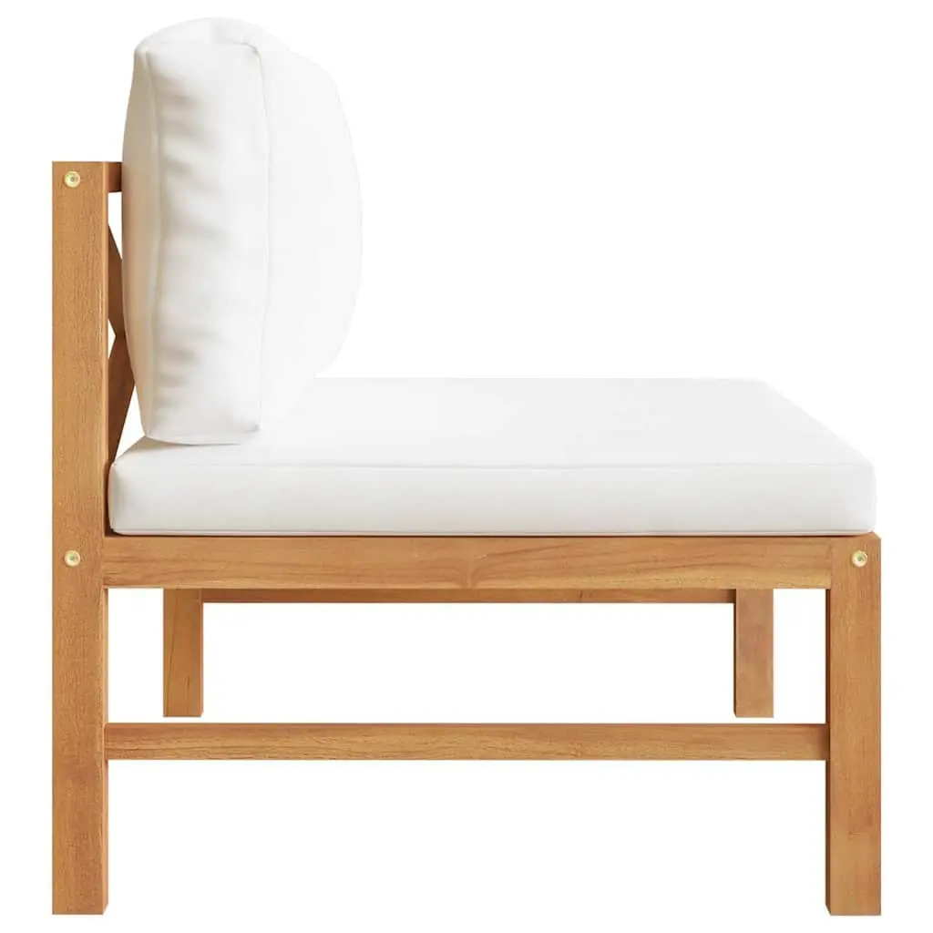 Outdoor Middle Sofa Section Teak Wood Cream Cushions