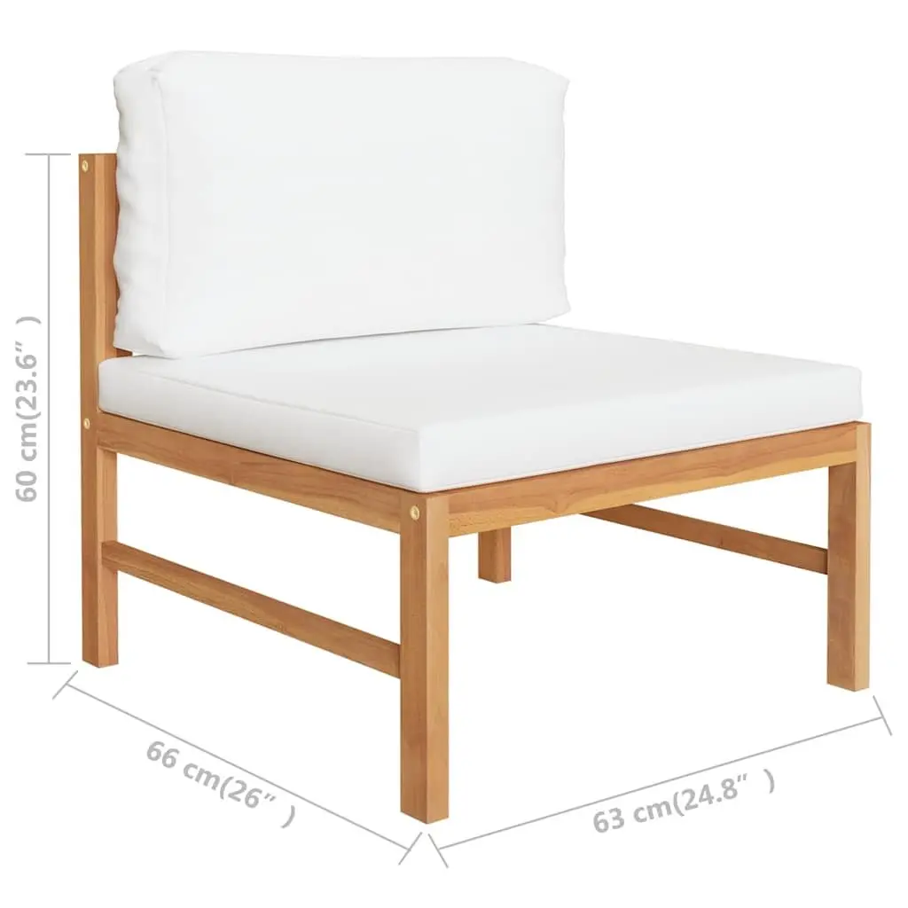 Outdoor Middle Sofa Section Teak Wood Cream Cushions