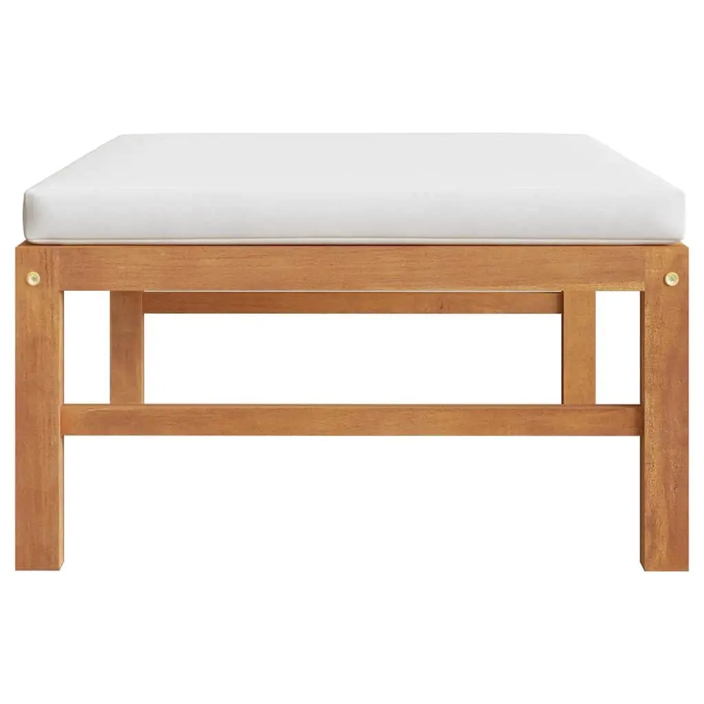 Garden Footrest Ottoman Teak Wood with Cream Cushion