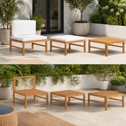 Outdoor Sectional Sofa Lounge Set 3 Piece Garden Furniture with Cream Cushions