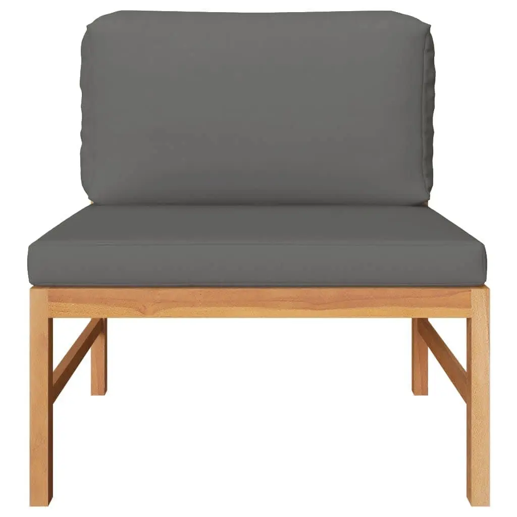 Middle Outdoor Sectional Sofa Solid Teak Wood Grey Cushions