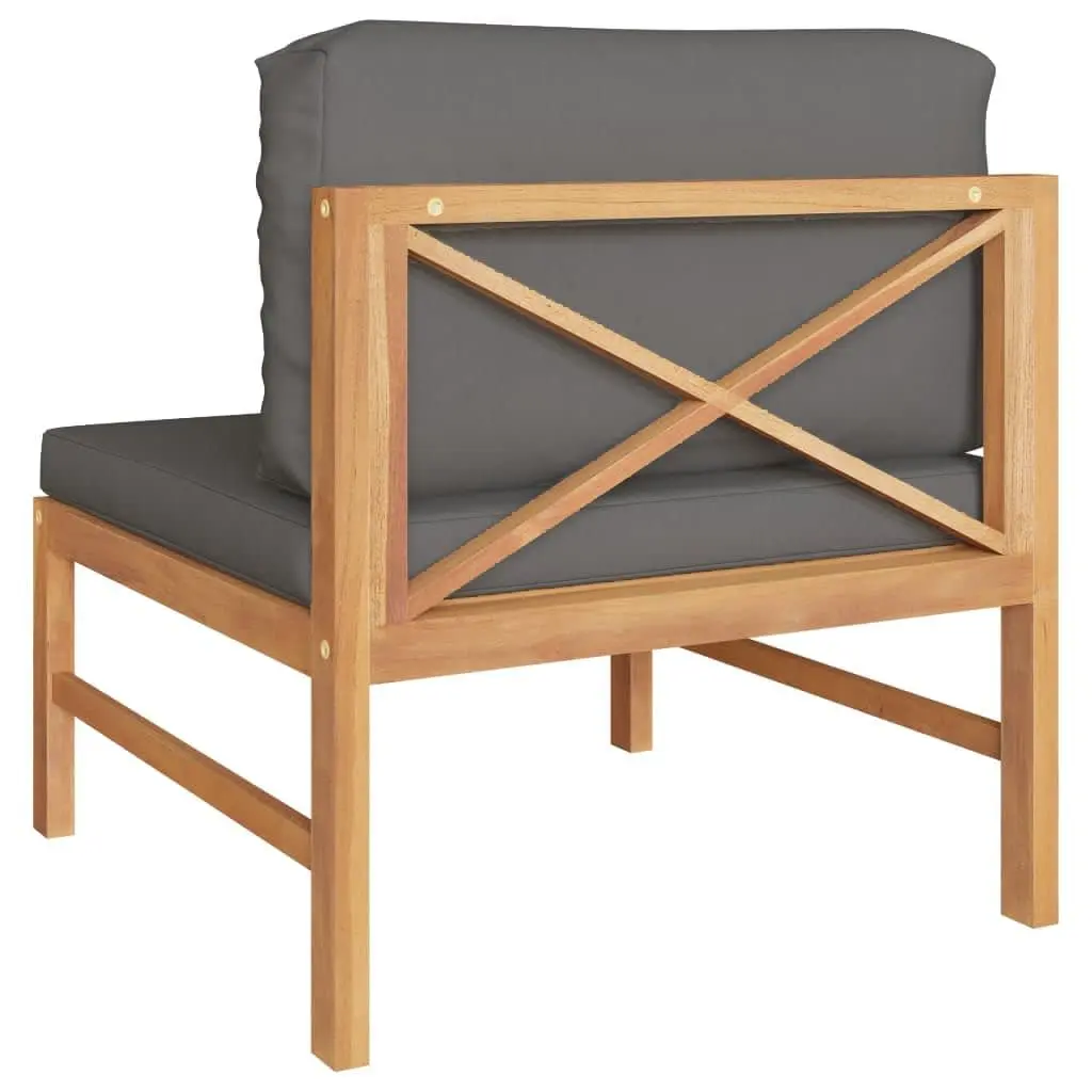 Middle Outdoor Sectional Sofa Solid Teak Wood Grey Cushions