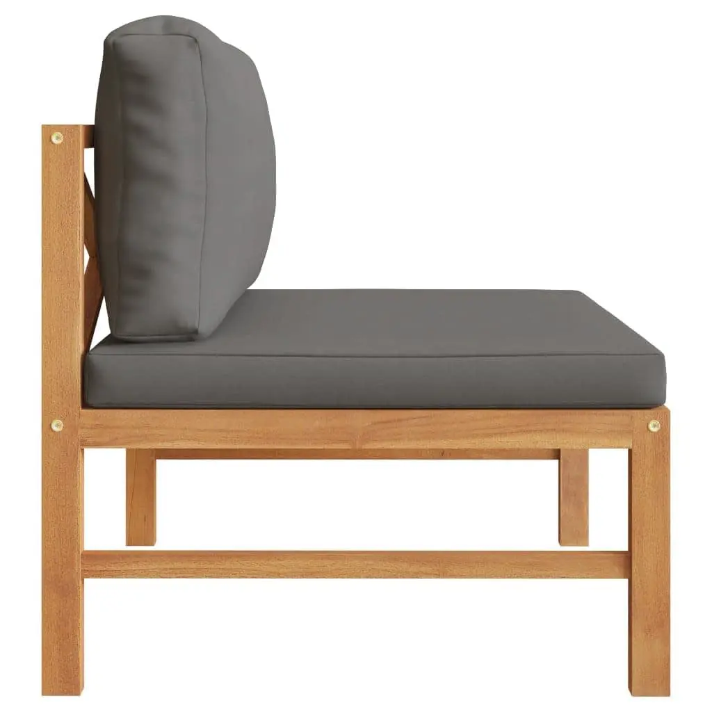 Middle Outdoor Sectional Sofa Solid Teak Wood Grey Cushions
