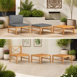 Outdoor Sectional Lounge Set 3 Piece Garden Seating Furniture with Grey Cushions