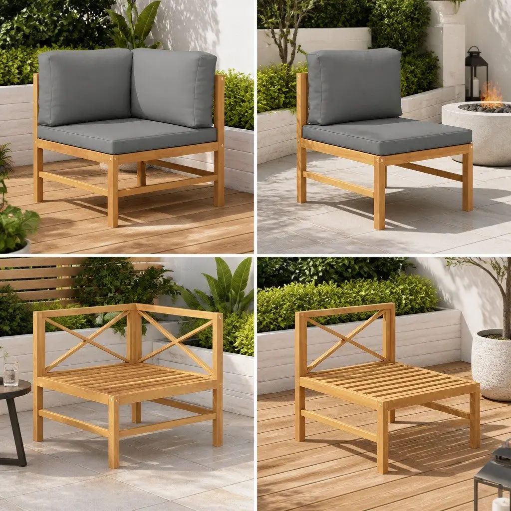 Outdoor Sectional Sofa Lounge Set 2 Piece Garden Patio Furniture Grey Cushions