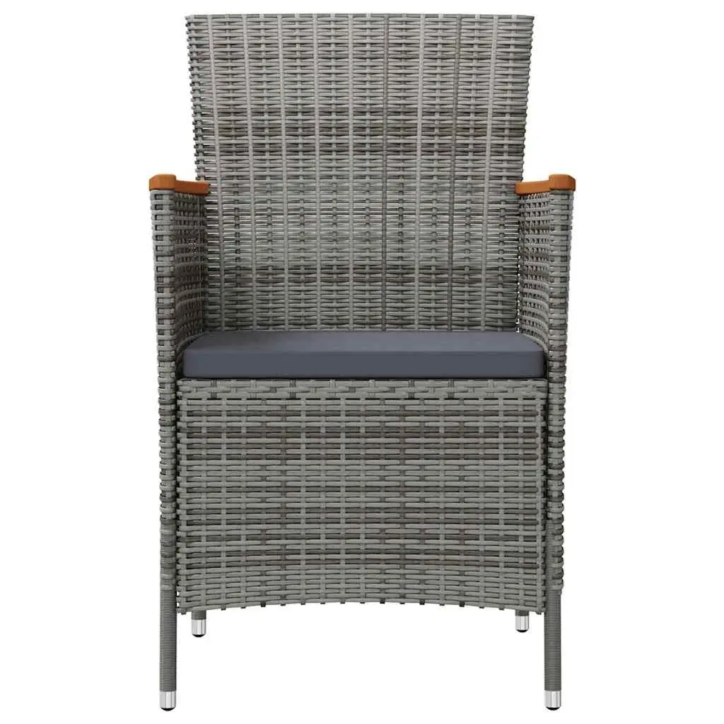 Outdoor Dining Chairs Grey Poly Rattan 2 Piece Garden Patio Seating with Cushion