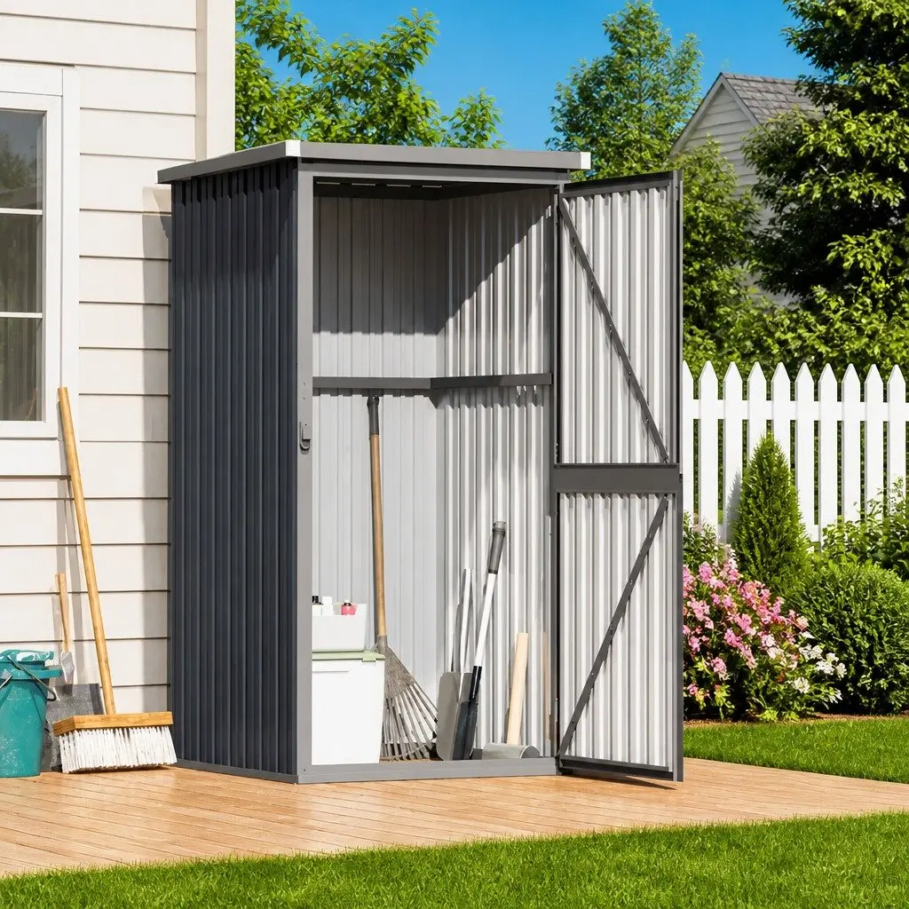 Garden Metal Storage Shed Anthracite Galvanised Steel 88x89x161cm