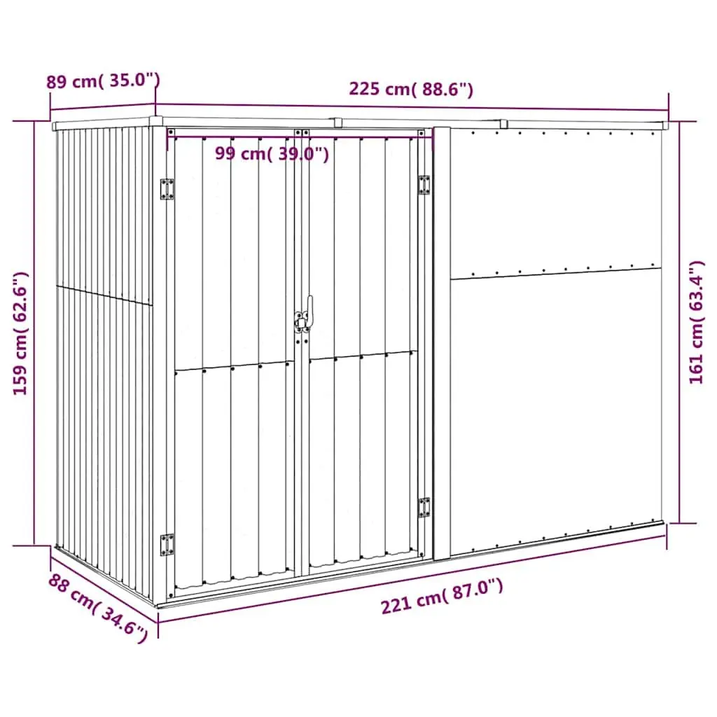 Garden Tool Shed Green 225x89x161cm Galvanised Steel Outdoor Storage