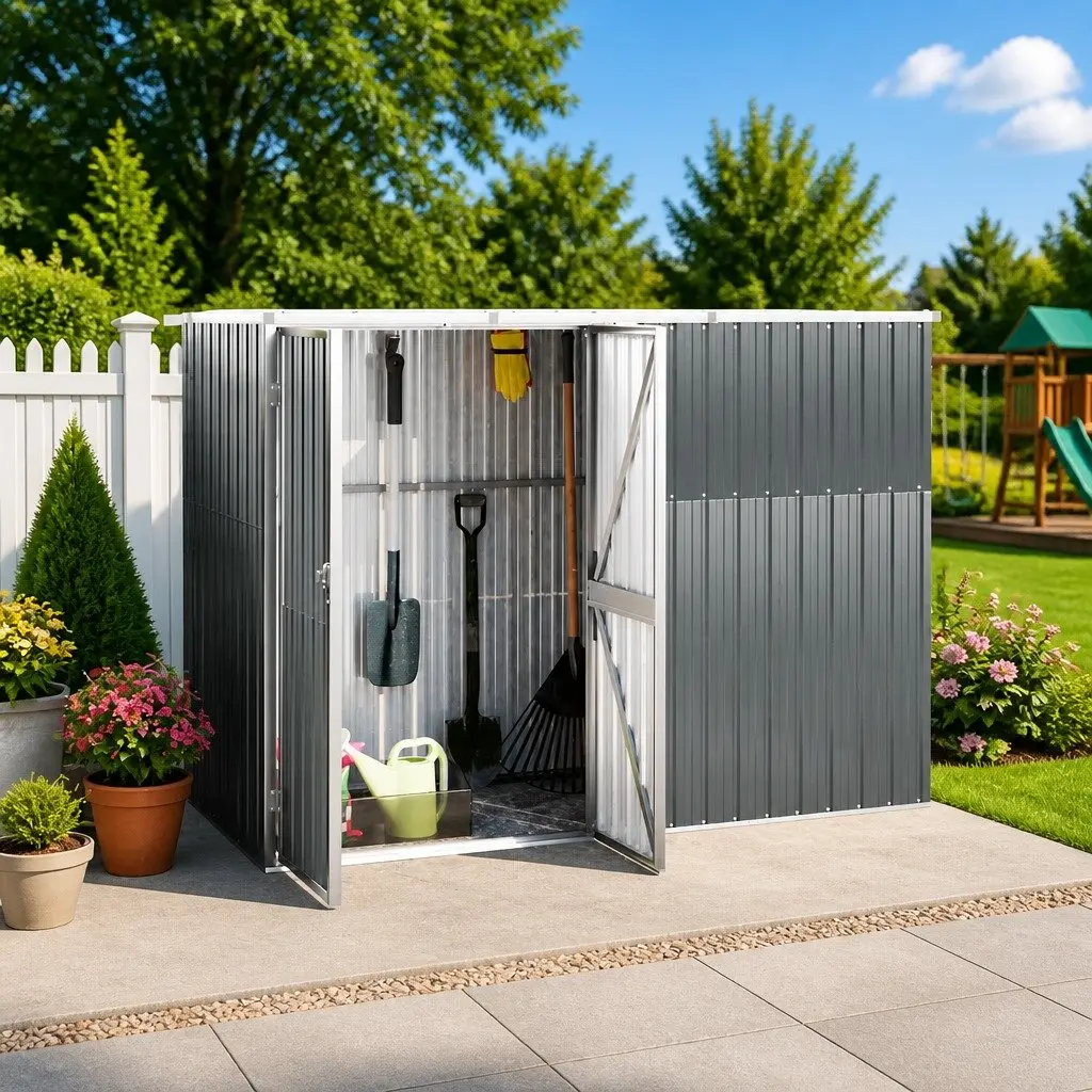 Garden Tool Shed Grey Galvanised Steel Frame 225x89x161 cm