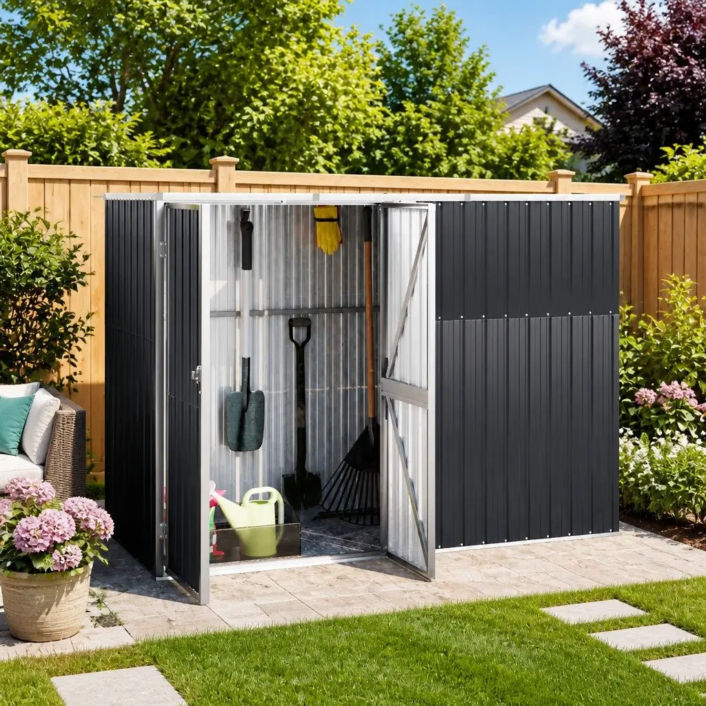 Garden Tool Shed Anthracite Galvanised Steel 225x89x161cm