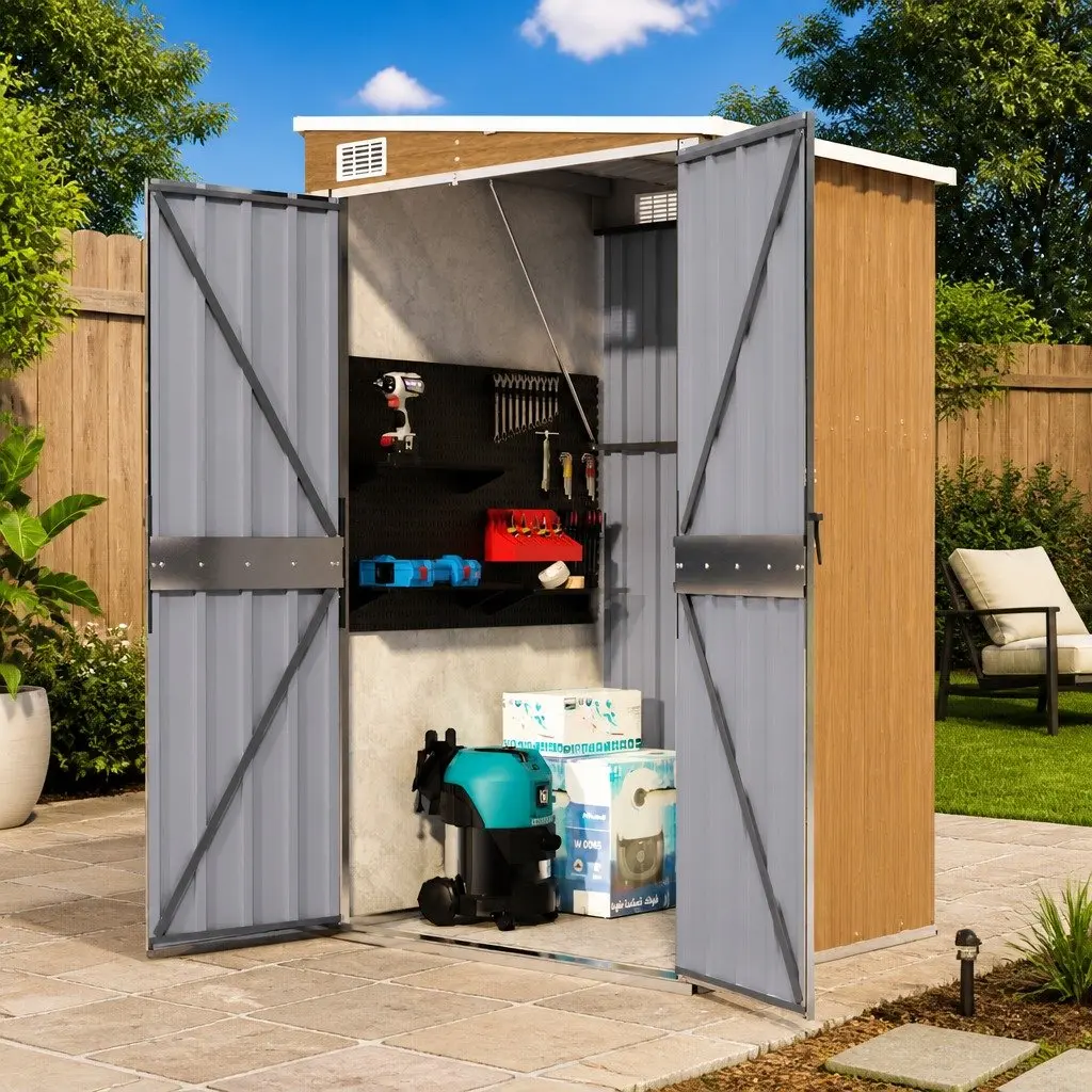 Wall-mounted Garden Shed Brown Galvanised Steel 118W x 100D x 178H cm