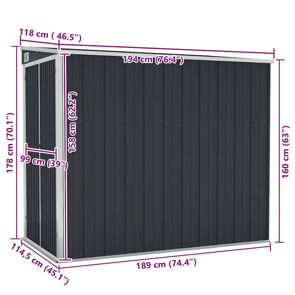 Wall-Mounted Garden Shed Anthracite Steel Double Door 118 x 194 x 178 cm