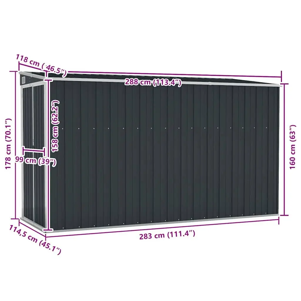 Wall-mounted Garden Shed Anthracite Galvanised Steel 118 x 288 x 178 cm