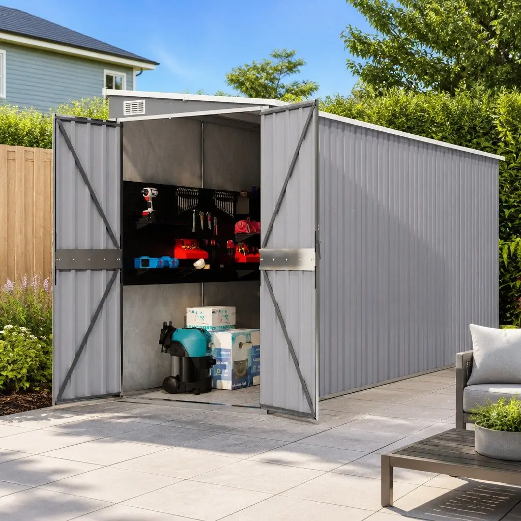 Wall-mounted Garden Shed Storage Grey Galvanised Steel 118 x 382 x 178 cm