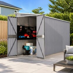 Wall-mounted Garden Shed Storage Grey Galvanised Steel Outdoor Structures