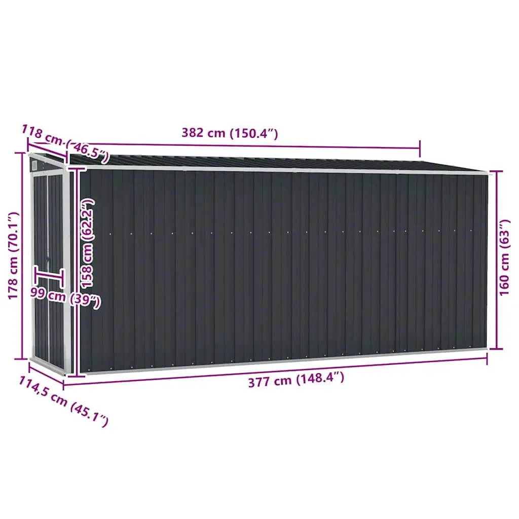 Wall-mounted Garden Shed Anthracite Durable Steel 118 x 178 x 382 cm