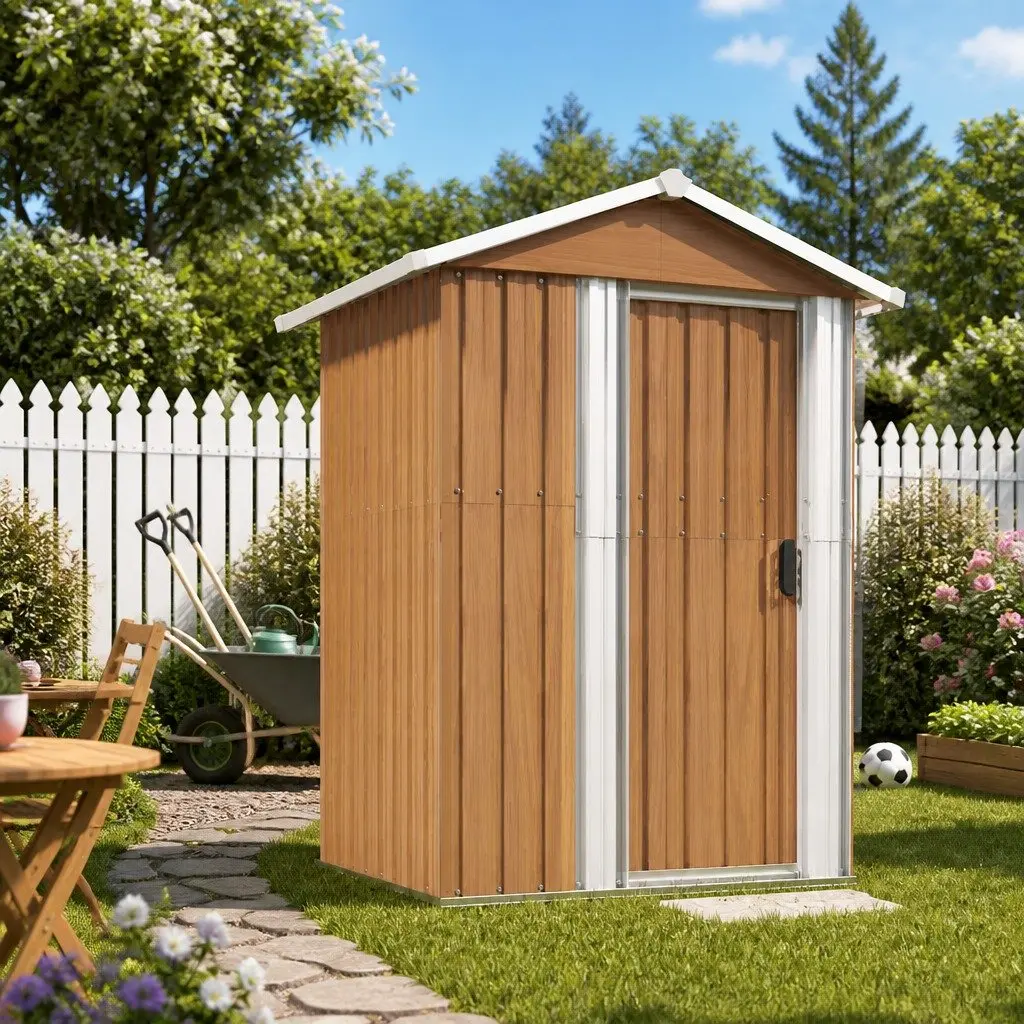 Garden Shed Brown Galvanised Steel Outdoor Storage Tool House Backyard