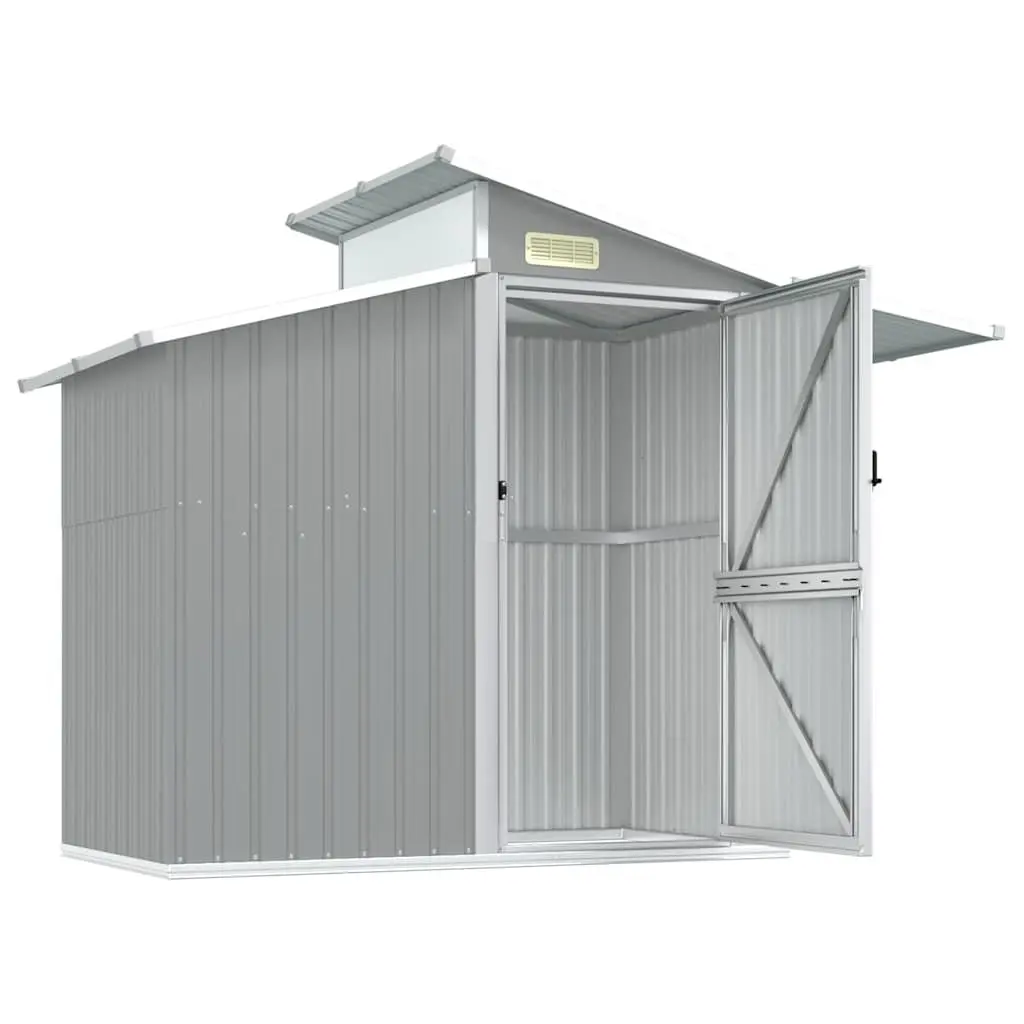 Outdoor Storage Shed Grey Galvanised Steel 270x130x208.5cm Durable Tool House with Ventilation and Transparent Roof Panel
