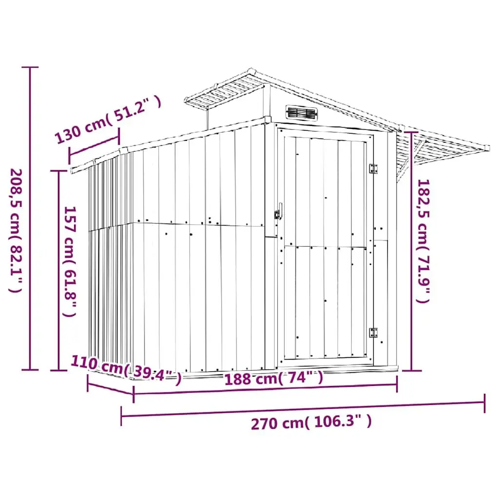 Garden Shed Brown Outdoor Storage Tool House Galvanised Steel 270x130x208.5cm