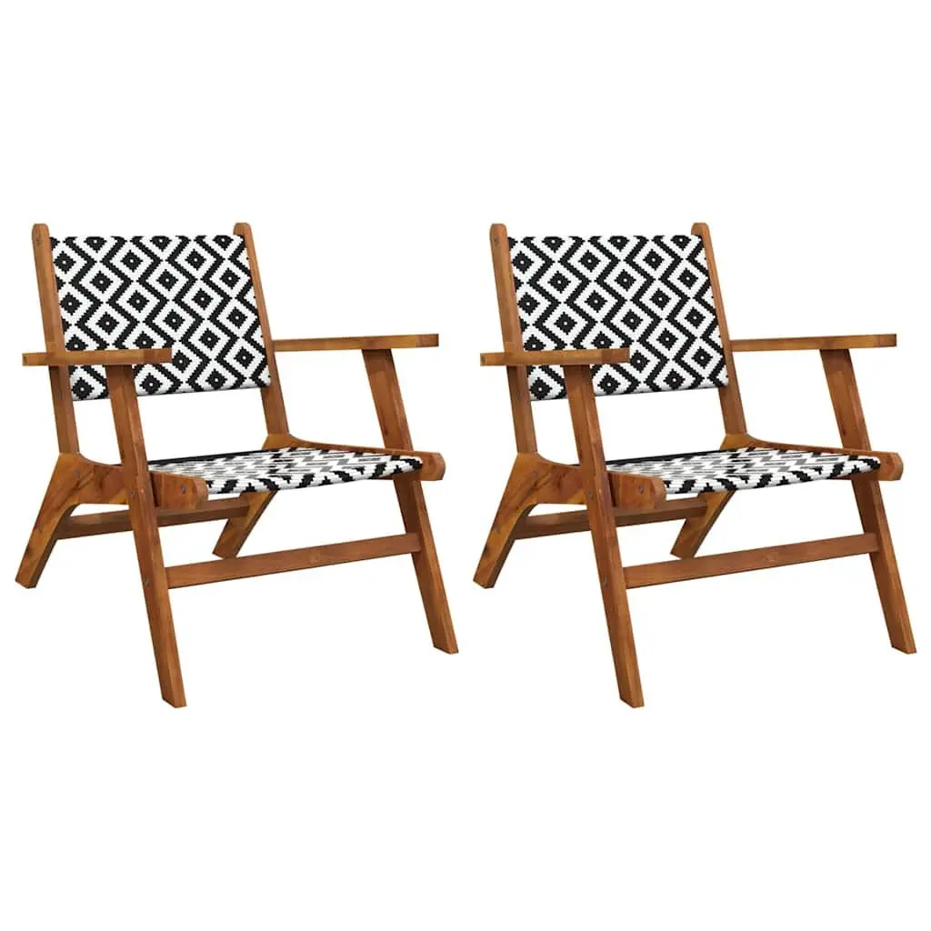 Garden Chairs Outdoor Patio Set Acacia Wood Rattan Backrest Brown 2 Pieces