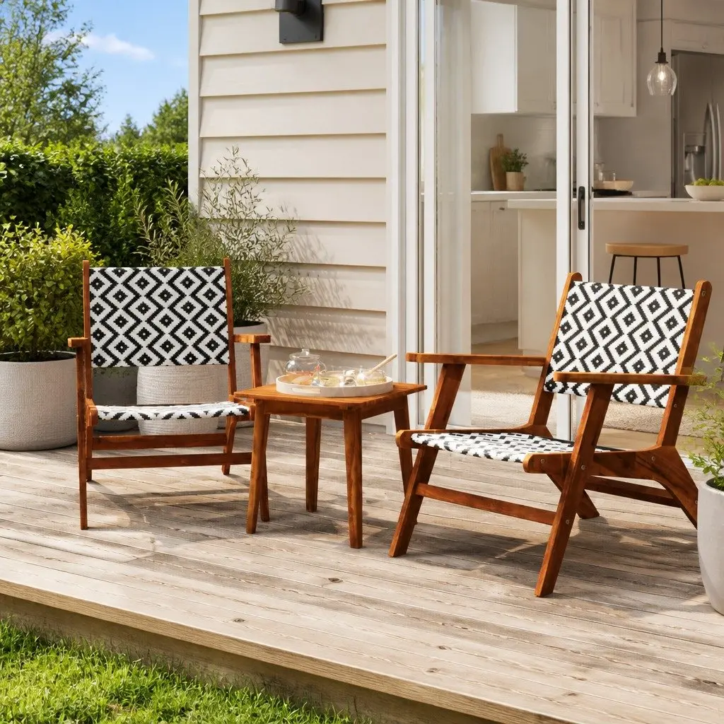 3 Piece Bistro Set Solid Acacia Wood Weather Resistant Outdoor Garden Furniture Brown