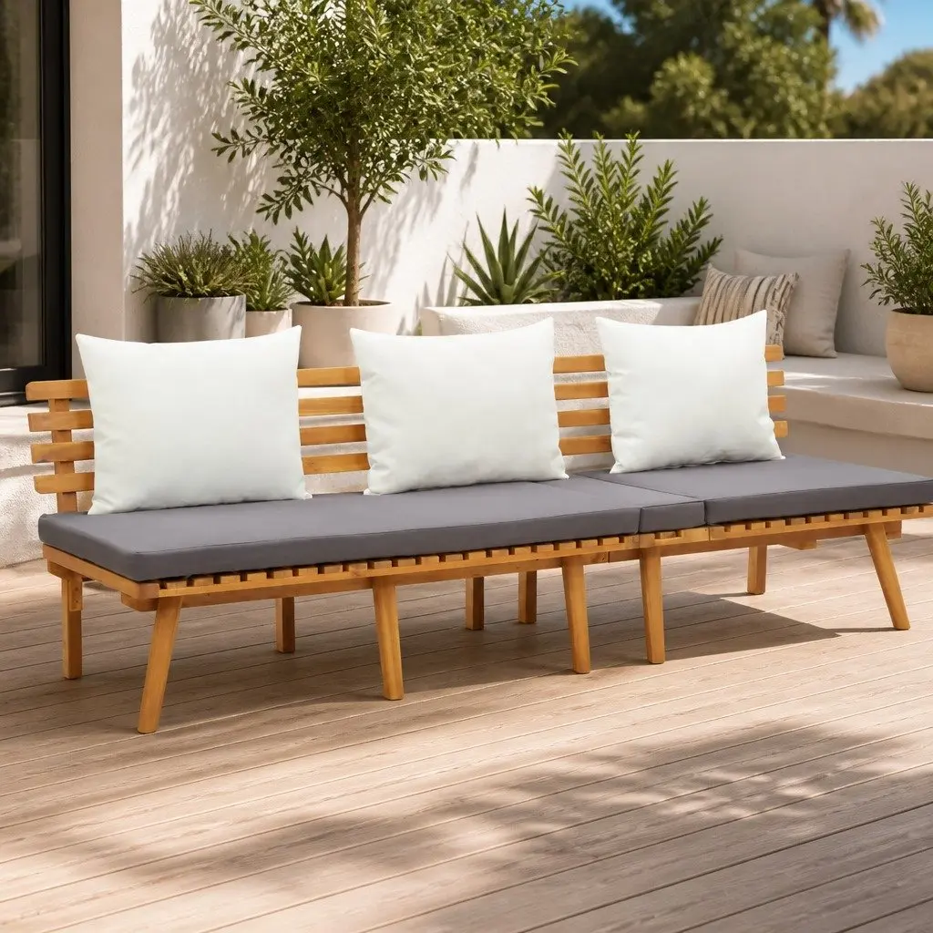 Garden Day Bed Solid Wood 200x65cm Outdoor Lounger Grey