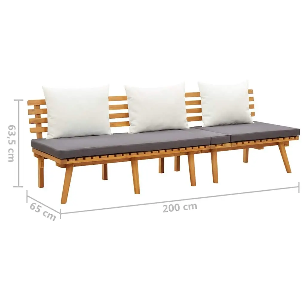 Garden Day Bed Solid Wood 200x65cm Outdoor Lounger Grey