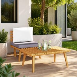2 Piece Outdoor Garden Lounge Set Grey Cushions Solid Wood Patio Sectional Sofa