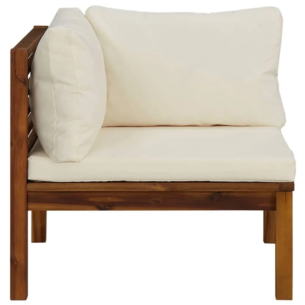 Outdoor Corner Sofa Set 2 pcs White Cushions Solid Acacia Wood Garden Seating