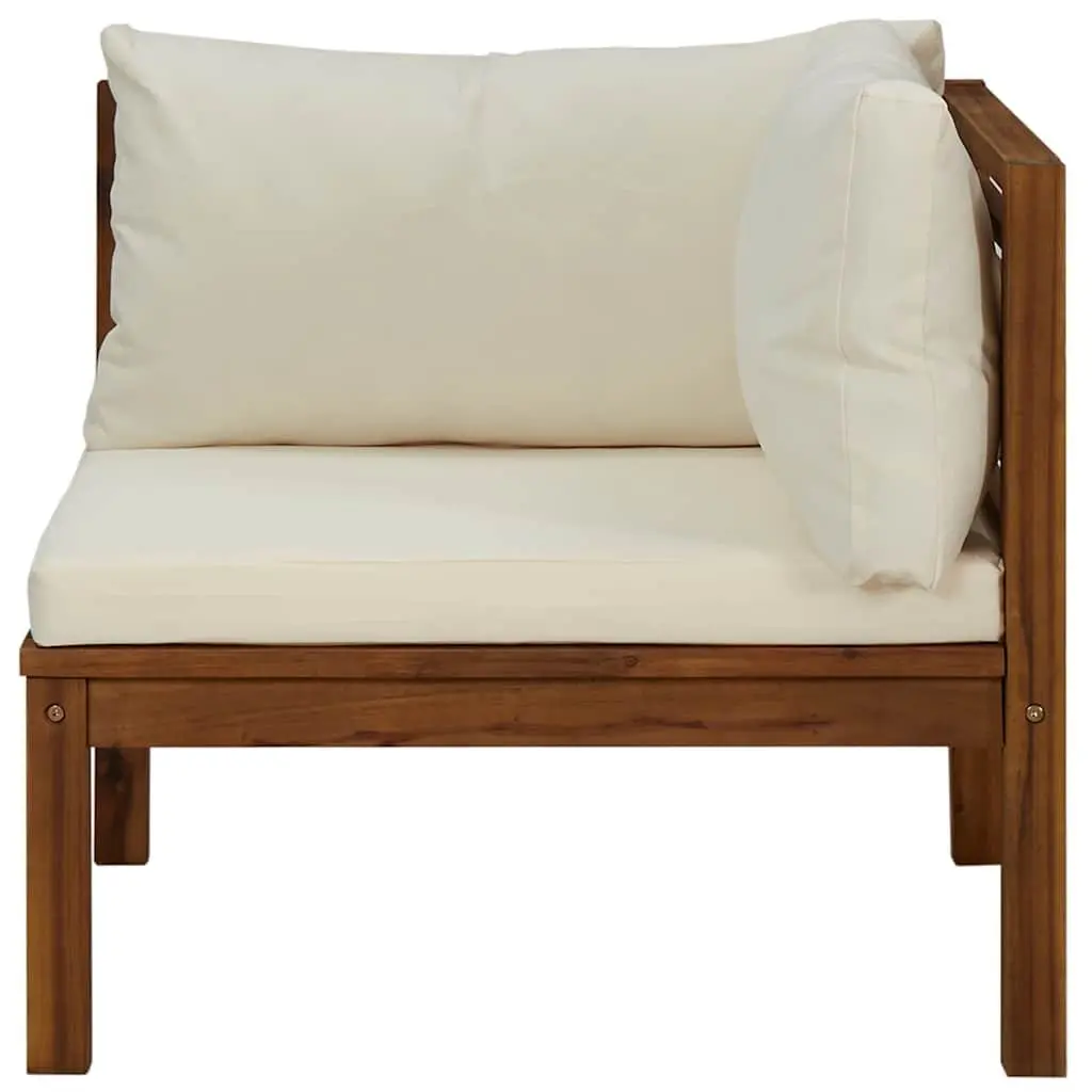 Outdoor Corner Sofa Set 2 pcs White Cushions Solid Acacia Wood Garden Seating