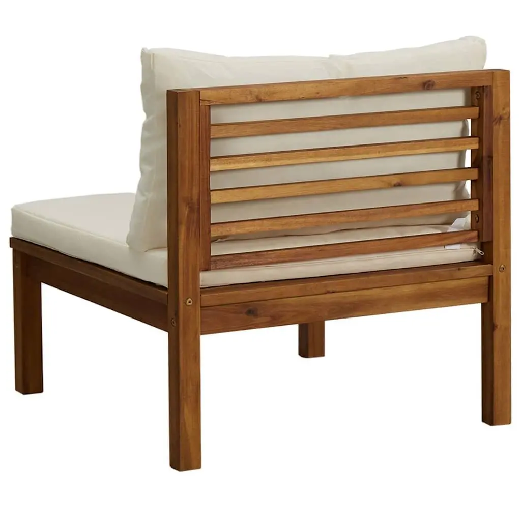 Acacia Wood Outdoor Sofa Set with Cream Cushions 3 Piece Garden Lounge Set for Relaxing on Patio Terrace Balcony