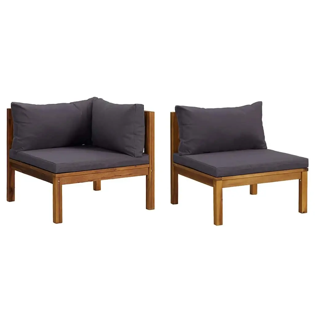 Outdoor Sectional Sofa Set 2 Piece Grey Cushions Acacia Wood Garden Lounge