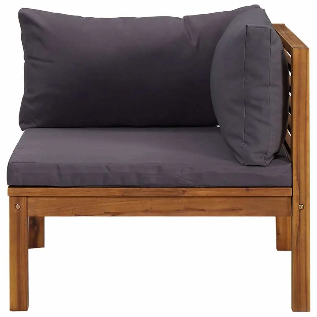 Outdoor Sectional Corner Sofa Grey Cushions Solid Acacia Wood Garden Lounge