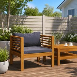 Garden Chair with Dark Grey Cushions Solid Acacia Wood Outdoor Patio Seating