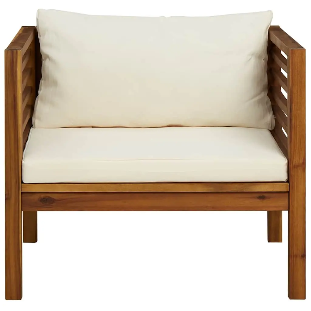 Garden Chair Solid Acacia Wood Weather Resistant with Cushions Cream White Outdoor Patio