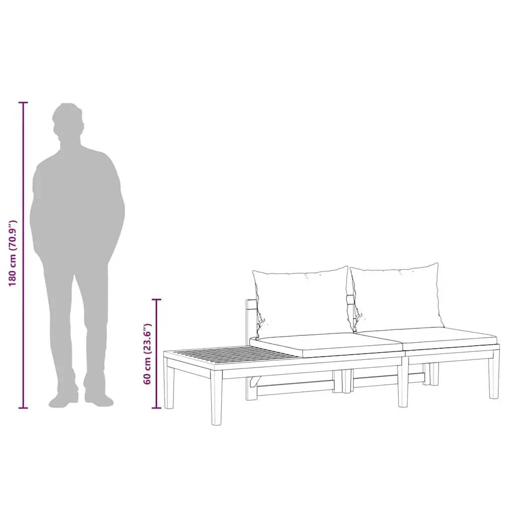 Outdoor Garden Bench Solid Acacia Wood Integrated Table Cream Cushions