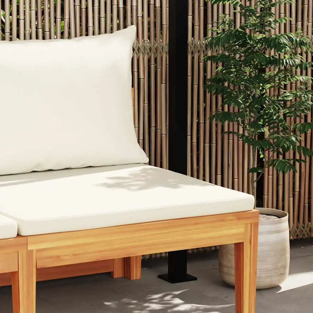 Outdoor Garden Bench Solid Acacia Wood Integrated Table Cream Cushions