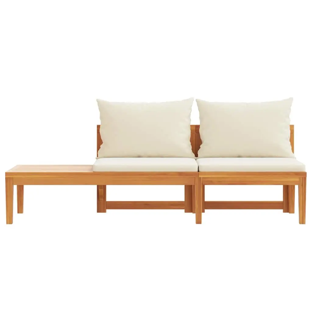 Outdoor Garden Bench Solid Acacia Wood Integrated Table Cream Cushions