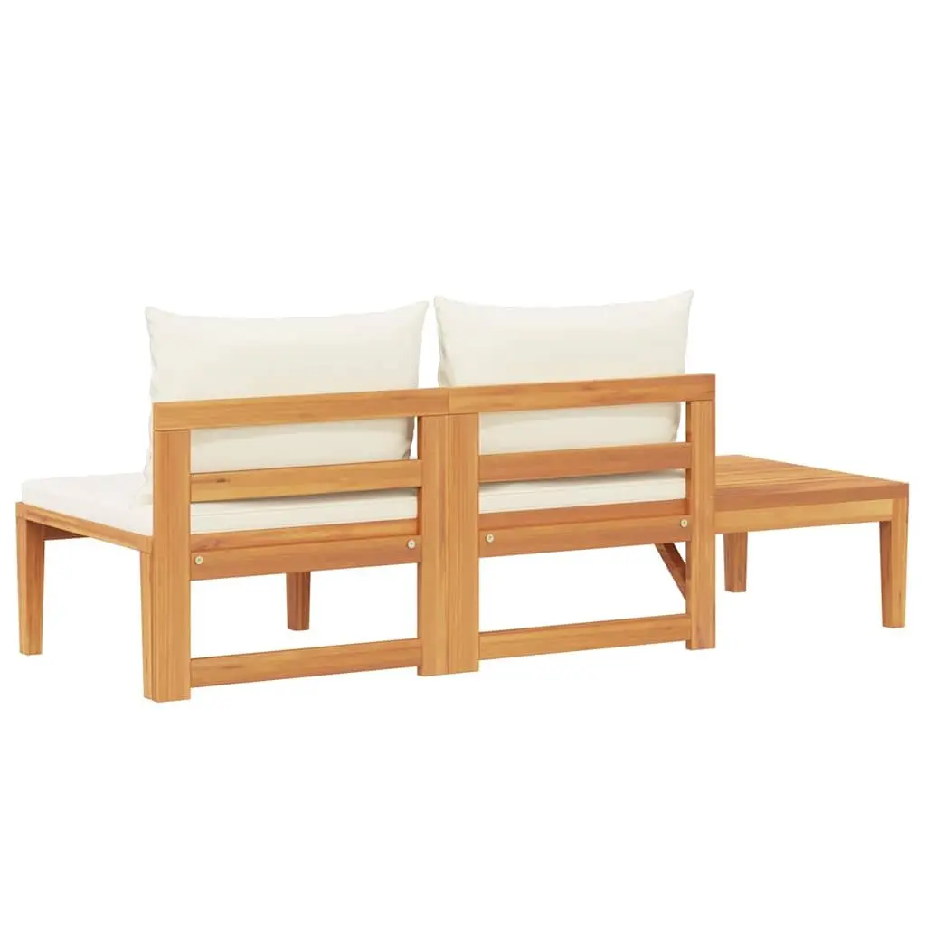 Outdoor Garden Bench Solid Acacia Wood Integrated Table Cream Cushions