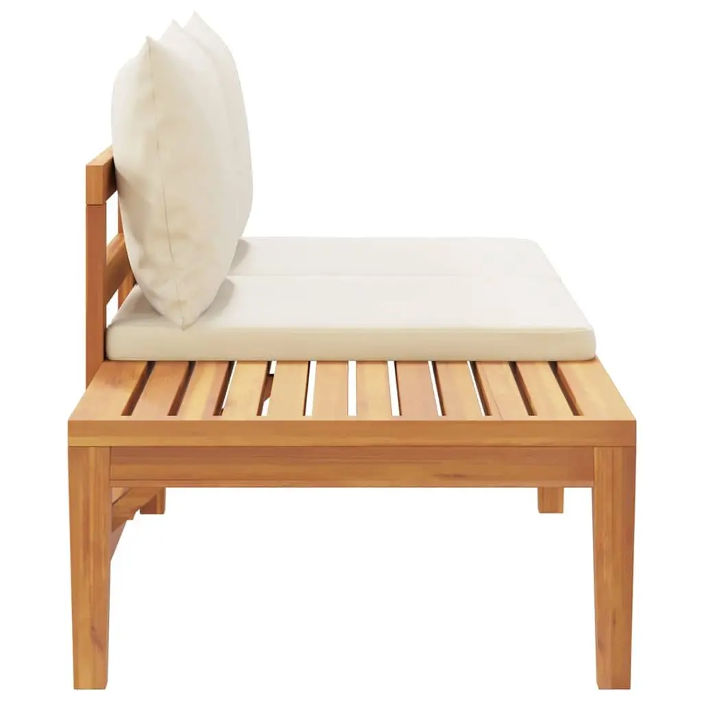Outdoor Garden Bench Solid Acacia Wood Integrated Table Cream Cushions