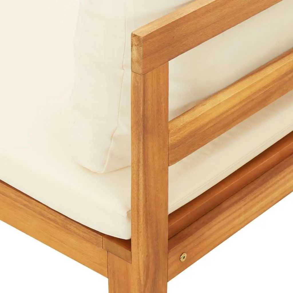 Outdoor Garden Bench Solid Acacia Wood Integrated Table Cream Cushions