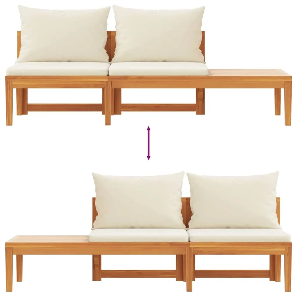 Outdoor Garden Bench Solid Acacia Wood Integrated Table Cream Cushions