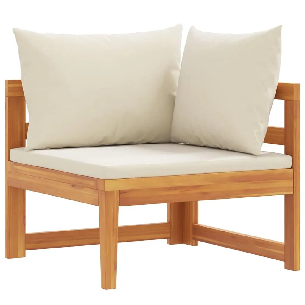 Outdoor Corner Sofa Acacia Wood Garden Sectional Lounge Cream Cushions