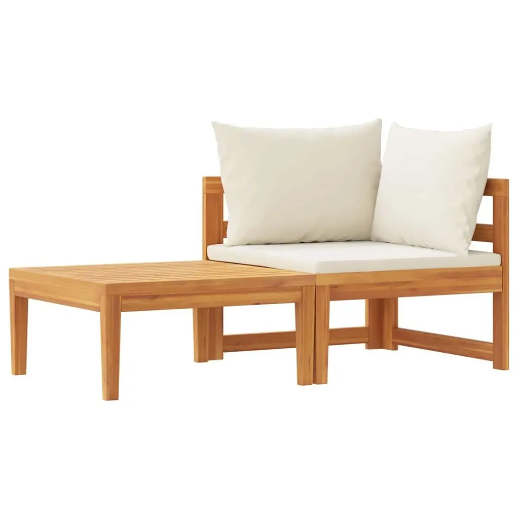 Outdoor Lounge Set Solid Acacia Wood 2 Piece with Cream White Cushions