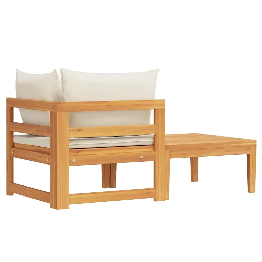 Outdoor Lounge Set Solid Acacia Wood 2 Piece with Cream White Cushions