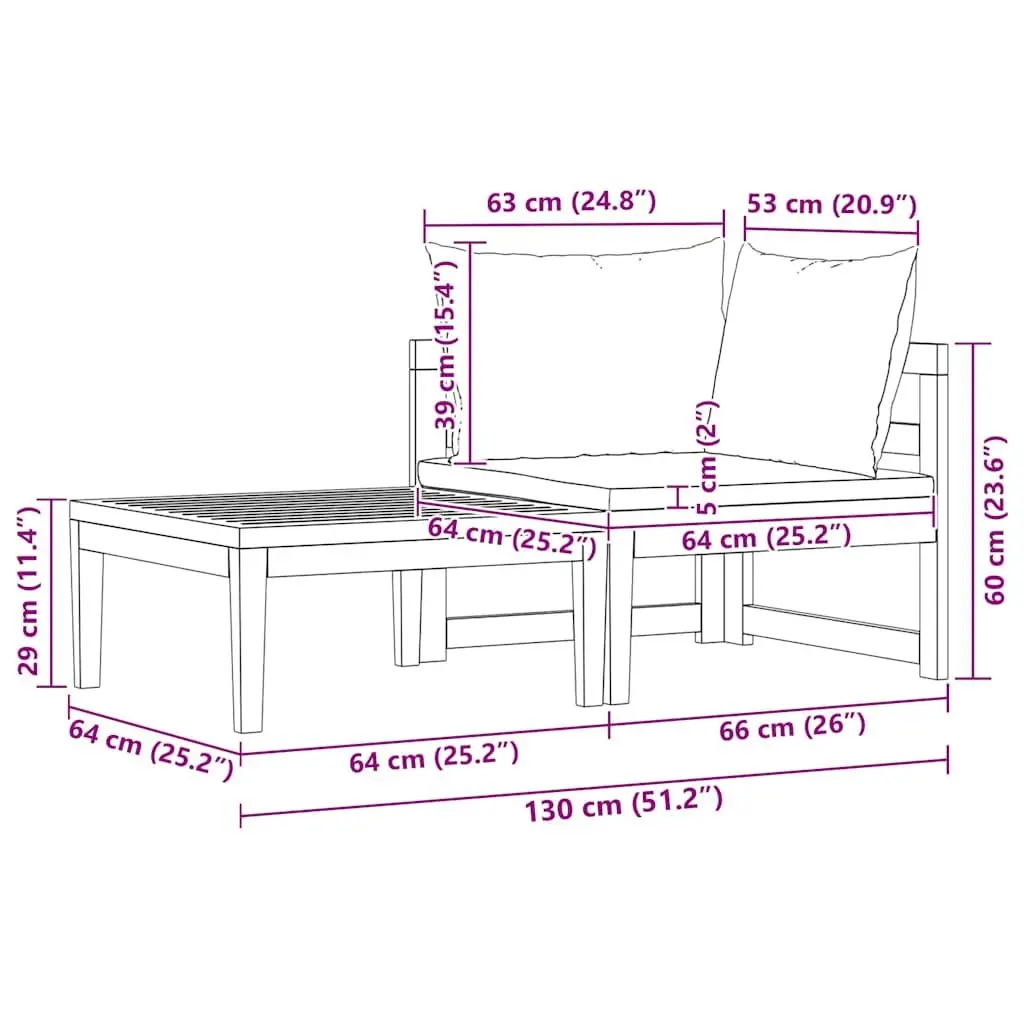 Outdoor Lounge Set Solid Acacia Wood 2 Piece with Cream White Cushions