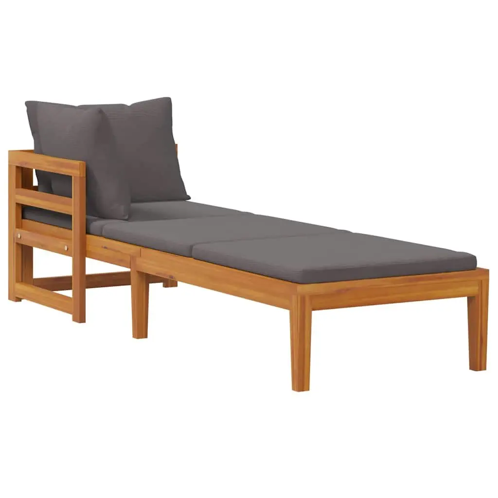 Wooden Sun Lounger Outdoor Garden Bed with Armrest Grey Solid Acacia