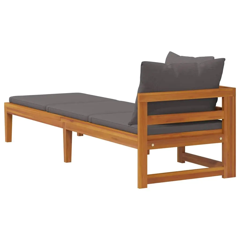 Wooden Sun Lounger Outdoor Garden Bed with Armrest Grey Solid Acacia
