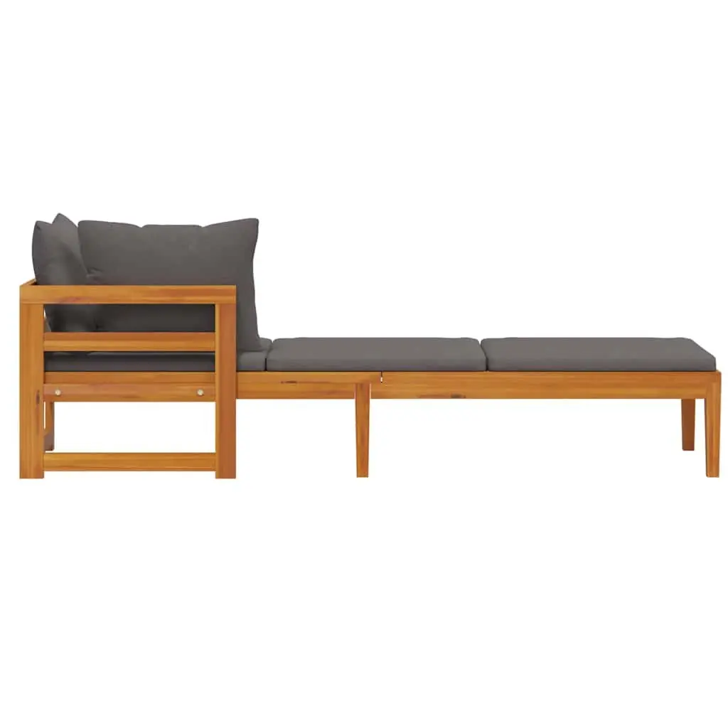 Wooden Sun Lounger Outdoor Garden Bed with Armrest Grey Solid Acacia